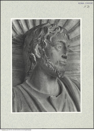 Vorderseite von Vasari [https://rightsstatements.org/page/CNE/1.0/] Grabmonument des Kardinals Juan de Melle (+1467)Rückwand: drei Heiligenfiguren in MuschelnischenHeiliger Jakobus der Ältere - Kopf, bh475521_recto. Foto.