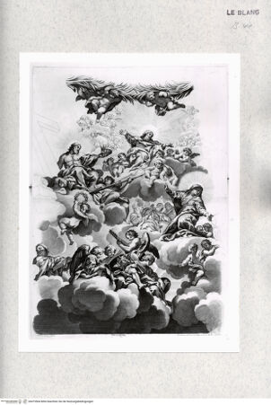 Vorderseite von Bibliothèque Nationale [http://creativecommons.org/publicdomain/mark/1.0/] Sant'Agnese, Rom, Kuppelfresko: Glorie des ParadiesesTafel 2: Detail mit Gottvater, Christus und Maria - , bh475564. Foto.