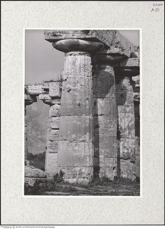 Vorderseite von Bibliotheca Hertziana [https://www.deutsche-digitale-bibliothek.de/content/lizenzen/rv-fz/] Basilica (Basilika) - Innenraum, Mittelkolonnade, Detail, bh475581_recto. Foto.