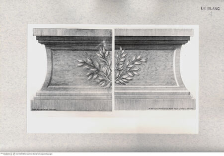 Vorderseite von Istituto Nazionale per la Grafica [http://creativecommons.org/publicdomain/mark/1.0/] Marmorsockel mit Lorbeerzweig - , bh476499. Foto.