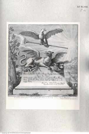 Vorderseite von Istituto Nazionale per la Grafica [http://creativecommons.org/publicdomain/mark/1.0/] Die Gemälde der Capella Sant'Anna in Santa Maria in Montesanto, RomWidmung Frezzas an Marco Antonio Borghese mit den Symbolen der Familie Borghese - , bh476505. Foto.