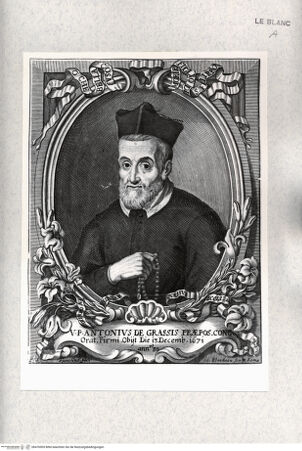 Vorderseite von Istituto Nazionale per la Grafica [http://creativecommons.org/publicdomain/mark/1.0/] Bildnis des Paters Antonius de Grassis - , bh476905. Foto.