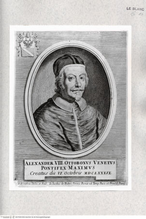 Vorderseite von Istituto Nazionale per la Grafica [http://creativecommons.org/publicdomain/mark/1.0/] Bildnis des Papstes Alexanders VIII. - , bh476906. Foto.