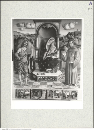 Vorderseite von Sigismondi, Roberto [https://www.deutsche-digitale-bibliothek.de/content/lizenzen/rv-fz/] PolyptychonHaupttafel: Madonna mit den Heiligen Johannes der Täufer und Antonius von Padua - Ansicht mit Predella, bh477048_recto. Foto: Sigismondi, Roberto.