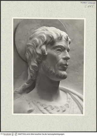 Vorderseite von Vasari [https://www.deutsche-digitale-bibliothek.de/content/lizenzen/rv-ez/] Grabmal des Kardinals Giovanni Battista Savelli (+1498)Rückwand: Johannes Baptista und Johannes Evangelista - Johannes Baptista, Kopf, bh477363_recto. Foto.