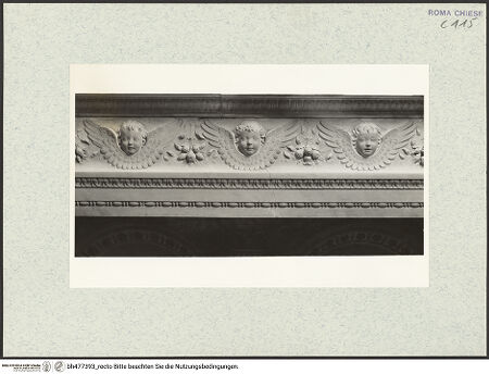 Vorderseite von Vasari [https://www.deutsche-digitale-bibliothek.de/content/lizenzen/rv-ez/] Grabmal des Kardinals Giovanni Battista Savelli (+1498) - Detail: Architrav mit Cherubimfries, bh477393_recto. Foto.