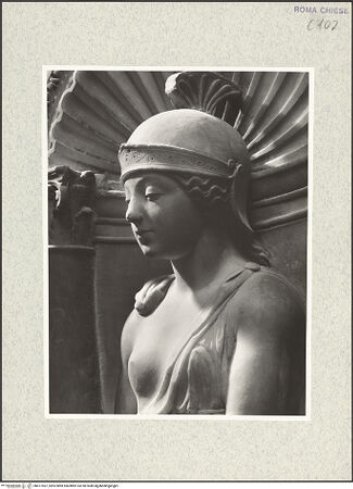 Vorderseite von Vasari [https://www.deutsche-digitale-bibliothek.de/content/lizenzen/rv-fz/] Doppelgrabmal der Brüder de LevisGrabmal des Kardinals Filippo de Levis (+1475)TugendpersonifikationenNische rechts oben: Fortitudo - Oberkörper, bh477457_recto. Foto.