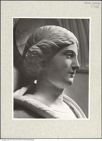 Vorderseite von Vasari [https://www.deutsche-digitale-bibliothek.de/content/lizenzen/rv-ez/] Doppelgrabmal der Brüder de LevisGrabmal des Eustachio de Levis, Erzbischof von Arles (+1489)Nischenfiguren links und rechtsLinks: Heilige Katharina - Kopf, rechtes Profil, bh477458_recto. Foto.