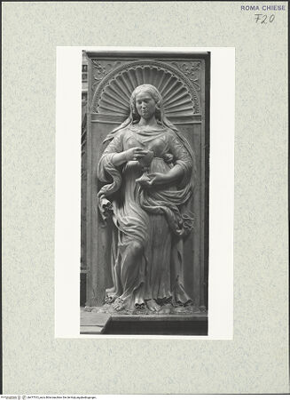 Vorderseite von Vasari [https://www.deutsche-digitale-bibliothek.de/content/lizenzen/rv-ez/] Grabmal des Kardinals Lorenzo Cibo de' Mari (+1503)Tugendzyklus in den PilasternischenNische unten rechts: Fides - , bh477513_recto. Foto.