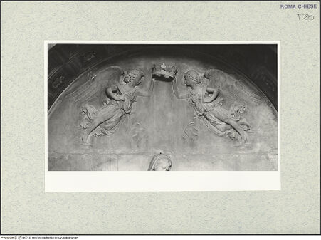 Vorderseite von Vasari [https://www.deutsche-digitale-bibliothek.de/content/lizenzen/rv-ez/] Grabmal des Kardinals Lorenzo Cibo de' Mari (+1503)Rückwand: thronende Madonna zwischen dem heiligen Bartholomäus und dem heiligen Laurentius, der den Verstorbenen präsentiert - krönende Engel, bh477518_recto. Foto.