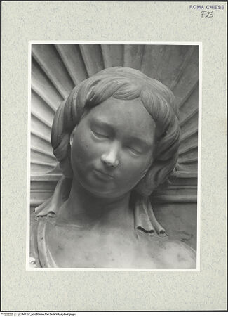 Vorderseite von Vasari [https://www.deutsche-digitale-bibliothek.de/content/lizenzen/rv-ez/] Grabmal des Kardinals Lorenzo Cibo de' Mari (+1503)Tugendzyklus in den PilasternischenNische unten links: Caritas - Kopf, bh477521_recto. Foto.