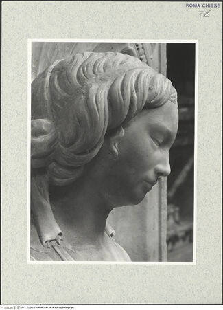 Vorderseite von Vasari [https://www.deutsche-digitale-bibliothek.de/content/lizenzen/rv-ez/] Grabmal des Kardinals Lorenzo Cibo de' Mari (+1503)Tugendzyklus in den PilasternischenNische unten links: Caritas - Kopf, rechtes Profil, bh477522_recto. Foto.