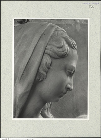 Vorderseite von Vasari [https://www.deutsche-digitale-bibliothek.de/content/lizenzen/rv-ez/] Grabmal des Kardinals Lorenzo Cibo de' Mari (+1503)Rückwand: thronende Madonna zwischen dem heiligen Bartholomäus und dem heiligen Laurentius, der den Verstorbenen präsentiert - Madonna, Kopf, rechtes Profil, bh477531_recto. Foto.