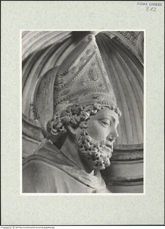 Vorderseite von Vasari [https://www.deutsche-digitale-bibliothek.de/content/lizenzen/rv-ez/] Grabmal der Costanza Ammanati-Piccolomini (+1477)NischenfigurenLinke Nische: Heiliger Augustinus - Kopf, bh477566_recto. Foto.