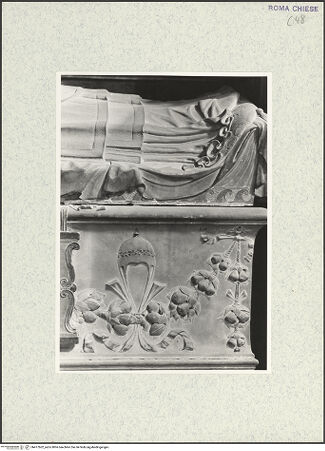 Vorderseite von Courtauld Institute, Conway Library [https://www.deutsche-digitale-bibliothek.de/content/lizenzen/rv-ez/] Grabmal des Kardinals Louis d'Albret (auch: Ludovico de Lebretto, +1465)Sarkophag mit Liegefigur - Ausschnitt rechts, bh477602_recto. Foto.