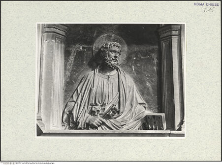 Vorderseite von Courtauld Institute, Conway Library [https://www.deutsche-digitale-bibliothek.de/content/lizenzen/rv-ez/] Grabmal des Kardinals Louis d'Albret (auch: Ludovico de Lebretto, +1465)Rückwand: Halbfiguren der Apostel Petrus und Paulus - Petrus, bh477611_recto. Foto.