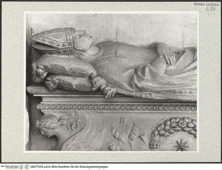 Vorderseite von Courtauld Institute, Conway Library [https://www.deutsche-digitale-bibliothek.de/content/lizenzen/rv-ez/] Grabmal des Kardinals Juan de Castro, Bischof von AgrigentSarkophag mit Liegefigur - linke Hälfte, bh477654_recto. Foto.