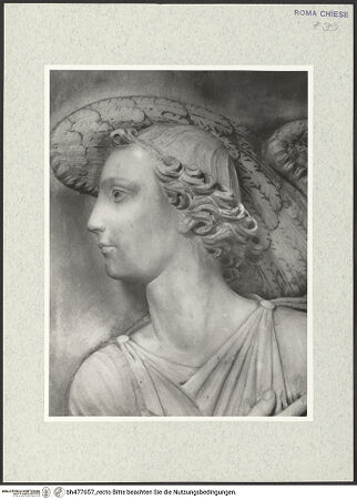 Vorderseite von Vasari [https://www.deutsche-digitale-bibliothek.de/content/lizenzen/rv-fz/] Grabmal des Kardinals Giorgio Costa von Lissabon (+1508)Bogenlünette: Madonna in der Mandorla und zwei adorierende Engel - rechter Engel, Kopf, bh477657_recto. Foto.