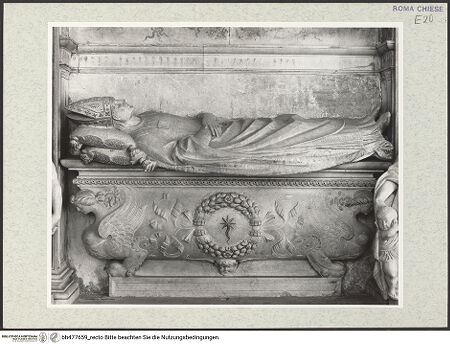 Vorderseite von Courtauld Institute, Conway Library [https://www.deutsche-digitale-bibliothek.de/content/lizenzen/rv-ez/] Grabmal des Kardinals Juan de Castro, Bischof von AgrigentSarkophag mit Liegefigur - Gesamtansicht, bh477659_recto. Foto.