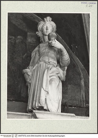 Vorderseite von Courtauld Illustration Archive [https://www.deutsche-digitale-bibliothek.de/content/lizenzen/rv-ez/] Grabmal des Kardinals Juan de Castro, Bischof von AgrigentTugendpersonifikationenArchitrav, stehende Figur rechts: Fides - , bh477672_recto. Foto.