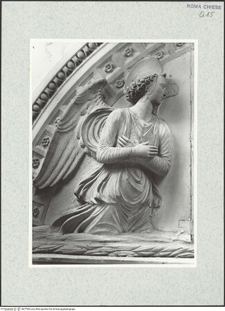 Vorderseite von Vasari [https://rightsstatements.org/page/CNE/1.0/] Grabmal des Kardinals Antoniotto Pallavicini (+1507)Lünette der Rückwand: Madonna und zwei adorierende Engel - Detail: linker Engel, bh477682_recto. Foto.