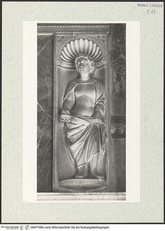 Vorderseite von Courtauld Institute, Conway Library [https://www.deutsche-digitale-bibliothek.de/content/lizenzen/rv-ez/] Grabmal des Kardinals Giovanni Battista Mellini (+1478)Rechte Nischenfigur: Tugend (Caritas?) - , bh477684_recto. Foto.