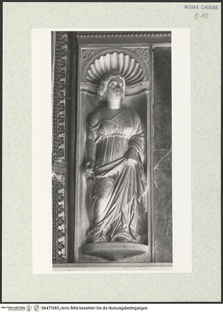 Vorderseite von Courtauld Institute, Conway Library [https://www.deutsche-digitale-bibliothek.de/content/lizenzen/rv-ez/] Grabmal des Kardinals Giovanni Battista Mellini (+1478)Linke Nischenfigur: Tugend (Prudentia?) - , bh477685_recto. Foto.