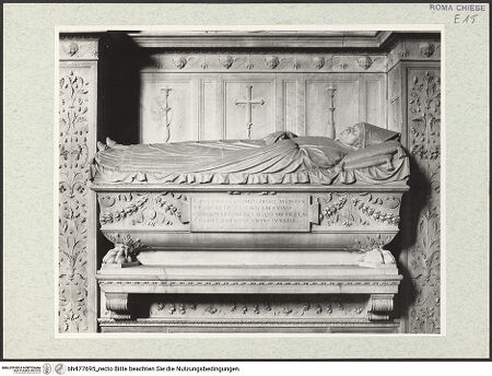 Vorderseite von Courtauld Institute, Conway Library [https://www.deutsche-digitale-bibliothek.de/content/lizenzen/rv-ez/] Grabmal der Kardinäle Cristoforo (+1477) und Domenico della Rovere (+1501)Sarkophag mit Liegefigur - Gesamtansicht, bh477695_recto. Foto.