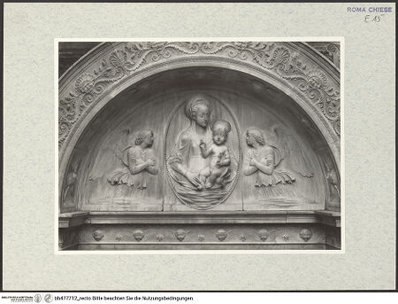 Vorderseite von Vasari [https://www.deutsche-digitale-bibliothek.de/content/lizenzen/rv-ez/] Grabmal der Kardinäle Cristoforo (+1477) und Domenico della Rovere (+1501)Bogenlünette: Madonna in der Mandorla und zwei adorierende Engel - , bh477712_recto. Foto.