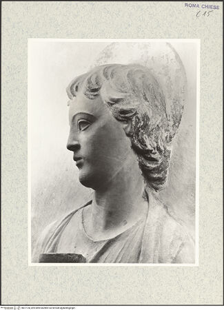 Vorderseite von Vasari [https://www.deutsche-digitale-bibliothek.de/content/lizenzen/rv-ez/] Grabmal (Kenotaph) des Meliaduce (Meriaduce) Cicala (+1481), Stifter der KircheRückwand: Madonna zwischen Johannes Evangelista und Johannes Baptista - Detail: Johannes Evangelista, Kopf, bh477750_recto. Foto.