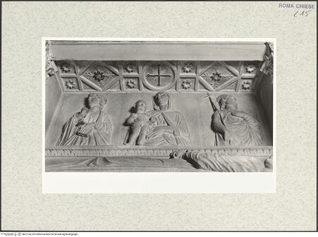 Vorderseite von Vasari [https://www.deutsche-digitale-bibliothek.de/content/lizenzen/rv-ez/] Grabmal (Kenotaph) des Meliaduce (Meriaduce) Cicala (+1481), Stifter der KircheRückwand: Madonna zwischen Johannes Evangelista und Johannes Baptista - Gesamtansicht, bh477756_recto. Foto.