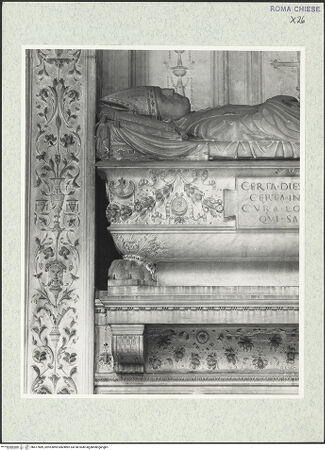 Vorderseite von Courtauld Institute, Conway Library [https://rightsstatements.org/page/CNE/1.0/] Grabmal des Bischofs Diego Melendes Valdes (+1506)Sarkophag mit Liegefigur - linke Hälfte, bh477889_recto. Foto.