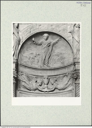 Vorderseite von Vasari [https://www.deutsche-digitale-bibliothek.de/content/lizenzen/rv-ez/] Grabmal der Costanza Ammanati-Piccolomini (+1477)Mittelnische: Segnender Christus und Engel, flankiert von zwei Propheten - oberer Teil, bh477907_recto. Foto.