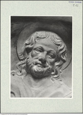 Vorderseite von Vasari [https://www.deutsche-digitale-bibliothek.de/content/lizenzen/rv-ez/] Grabmal der Costanza Ammanati-Piccolomini (+1477)Mittelnische: Segnender Christus und Engel, flankiert von zwei Propheten - Kopf Christi, bh477909_recto. Foto.