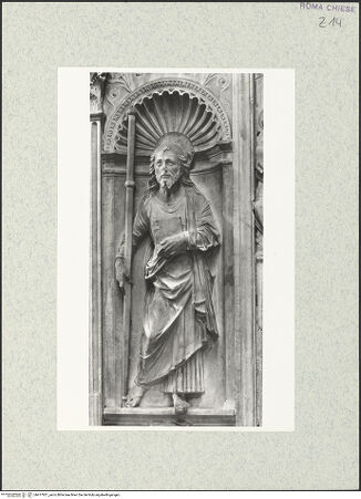 Vorderseite von Vasari [https://www.deutsche-digitale-bibliothek.de/content/lizenzen/rv-ez/] Grabmal des Kardinals Jacopo Ammanati-Piccolomini (+1479)NischenfigurenLinke Nische: Heiliger Jakobus - , bh477921_recto. Foto.