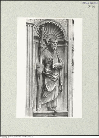 Vorderseite von Vasari [https://www.deutsche-digitale-bibliothek.de/content/lizenzen/rv-ez/] Grabmal des Kardinals Jacopo Ammanati-Piccolomini (+1479)NischenfigurenLinke Nische: Heiliger Jakobus - , bh477930_recto. Foto.
