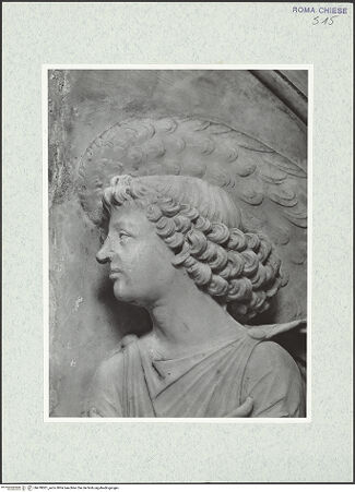 Vorderseite von Vasari [https://www.deutsche-digitale-bibliothek.de/content/lizenzen/rv-ez/] Grabmal des Erzbischofs von Salerno, Guglielmo Rocca (+1482)Lünette: Madonna in der Mandorla und zwei adorierende Engel - rechter Engel, Kopf, bh478001_recto. Foto.