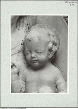 Vorderseite von Vasari [https://www.deutsche-digitale-bibliothek.de/content/lizenzen/rv-ez/] Grabmal des Erzbischofs von Salerno, Guglielmo Rocca (+1482)Lünette: Madonna in der Mandorla und zwei adorierende Engel - Christuskind, Kopf, bh478006_recto. Foto.