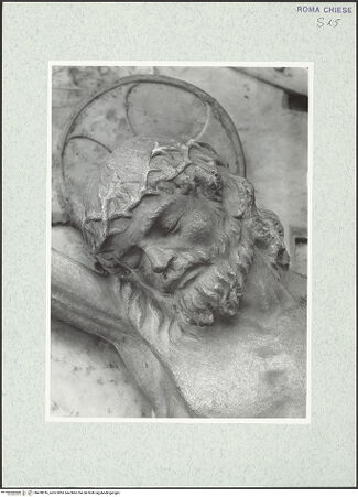 Vorderseite von Vasari [https://www.deutsche-digitale-bibliothek.de/content/lizenzen/rv-ez/] Grabmal des Erzbischofs von Salerno, Guglielmo Rocca (+1482)Zone unterhalb des Sarkophags: Kreuzigung Christi - Detail: Kopf Christi, bh478016_recto. Foto.