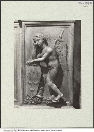 Vorderseite von Vasari [https://www.deutsche-digitale-bibliothek.de/content/lizenzen/rv-ez/] Grabmal des Kardinals Bernardino Lonato (+1497)Wappenhaltender Putto rechts - , bh478026_recto. Foto.