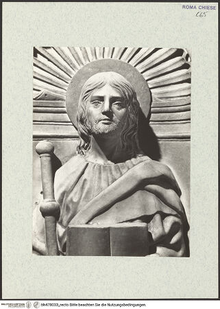 Vorderseite von Vasari [https://www.deutsche-digitale-bibliothek.de/content/lizenzen/rv-ez/] Grabmal des Kardinals Bernardino Lonato (+1497)HeiligenfigurenLinke obere Pilasternische: heiliger Bartholomäus - Detail, bh478033_recto. Foto.