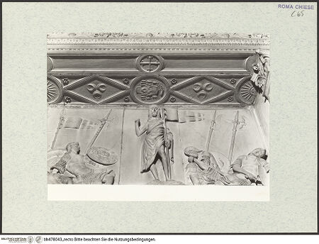 Vorderseite von Vasari [https://www.deutsche-digitale-bibliothek.de/content/lizenzen/rv-ez/] Grabmal des Kardinals Bernardino Lonato (+1497)Rückwand: Auferstehung Christi - Detail und Unterseite des Architravs, bh478043_recto. Foto.