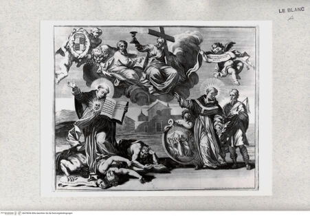 Vorderseite von Istituto Nazionale per la Grafica [http://creativecommons.org/publicdomain/mark/1.0/] Thesenblatt: Allegorie mit heiligen Dominikanern - , bh478056. Foto.