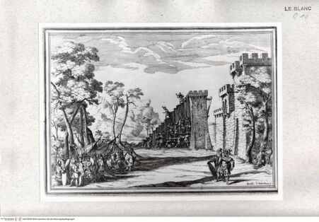 Vorderseite von Istituto Nazionale per la Grafica [http://creativecommons.org/publicdomain/mark/1.0/] Il Greco in Troia, festa teatrale rappresentata in Firenze ...1. Akt, 1. Szene: "Campagna dove stava attendato l'Esercito Greco". - , bh478509. Foto.