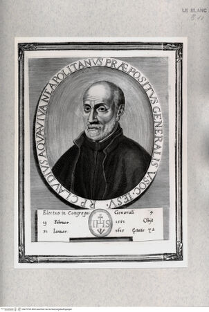 Vorderseite von Istituto Nazionale per la Grafica [http://creativecommons.org/publicdomain/mark/1.0/] Imagines Praepositorum Generalium Societatis Iesu. Delineatae et Exculptae ab Arnoldo Van Westerhout. (2. Zustand)Bildnis des Jesuiten Claudio Acquaviva - , bh479705. Foto.