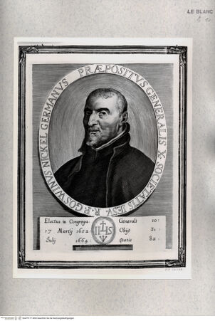 Vorderseite von Istituto Nazionale per la Grafica [http://creativecommons.org/publicdomain/mark/1.0/] Imagines Praepositorum Generalium Societatis Iesu. Delineatae et Exculptae ab Arnoldo Van Westerhout. (2. Zustand)Bildnis des Jesuiten Goswyn Nickel - , bh479717. Foto.