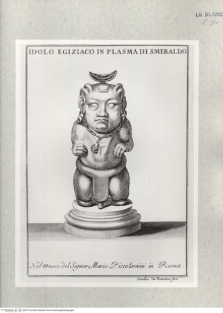 Vorderseite von Istituto Nazionale per la Grafica [http://creativecommons.org/publicdomain/mark/1.0/] Antike Objekte aus dem Museum des Mario Piccolomini, RomStatuette einer ägyptischen Gottheit: Idolo Egiziaco In Plasma Di Smeraldo - , bh479722. Foto.