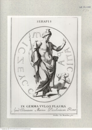 Vorderseite von Istituto Nazionale per la Grafica [http://creativecommons.org/publicdomain/mark/1.0/] Antike Objekte aus dem Museum des Mario Piccolomini, RomGemme mit Sarapis und Kerberos: Serapis - , bh479724. Foto.