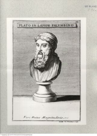 Vorderseite von Istituto Nazionale per la Grafica [http://creativecommons.org/publicdomain/mark/1.0/] Antike Objekte aus dem Museum des Mario Piccolomini, RomTafel 11: Büste Platons: Plato In Lapide Palumbino - , bh479727. Foto.