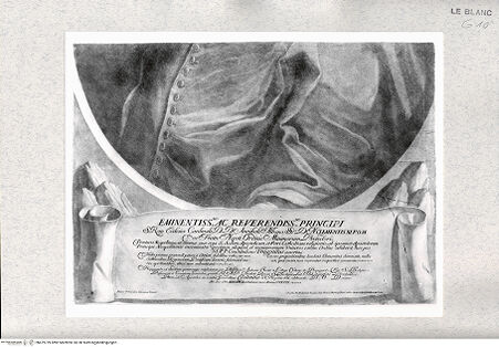 Vorderseite von Istituto Nazionale per la Grafica [http://creativecommons.org/publicdomain/mark/1.0/] Bildnis des Kardinals Annibale Albani in einem Ovalmedaillon (2 Platten) - unterer Teil, bh479739. Foto.